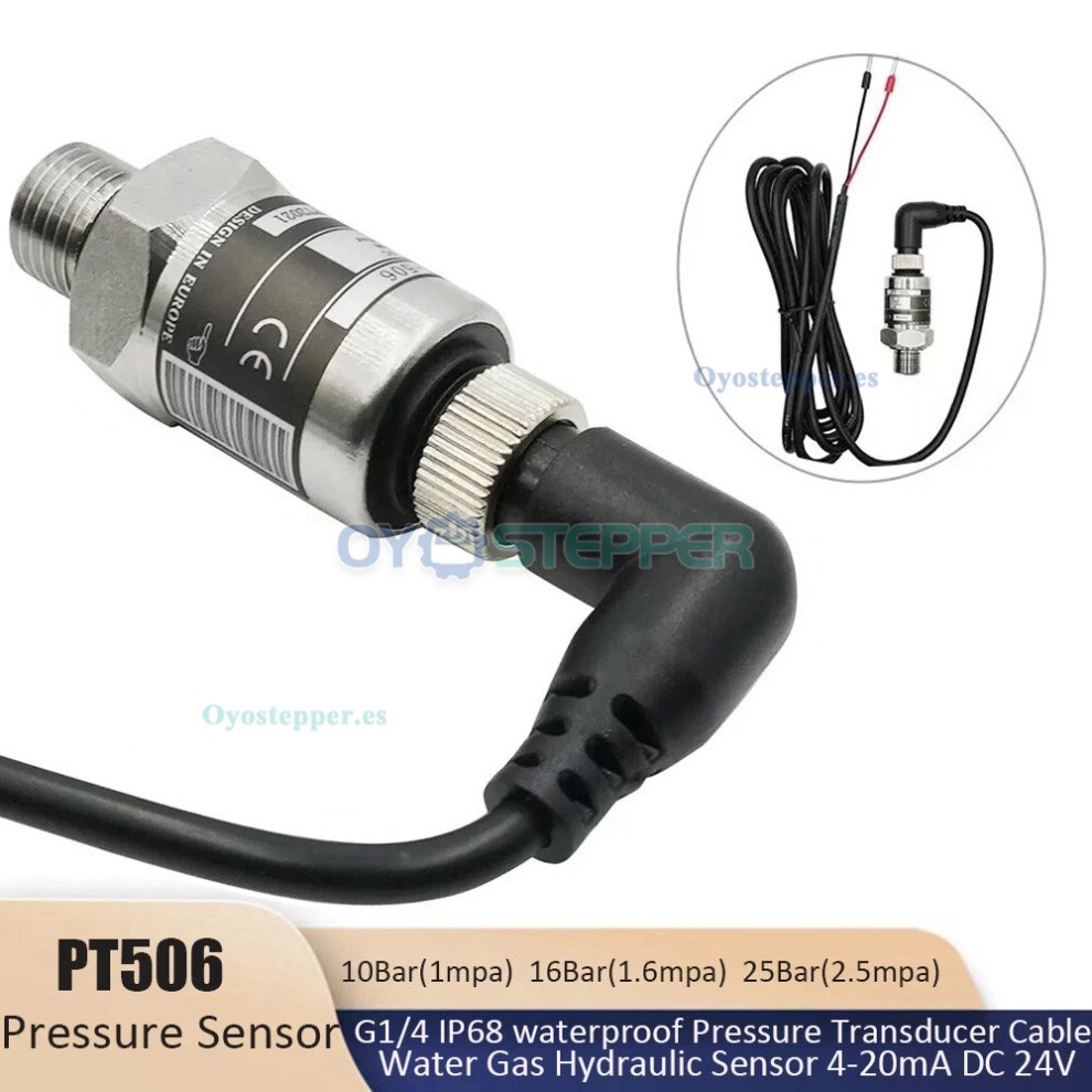 Transductor de Presi&oacute;n PT506 G1/4 IP68 24V con Cable y Conector para Agua, Gas y Sistemas Hidr&aacute;ulicos
