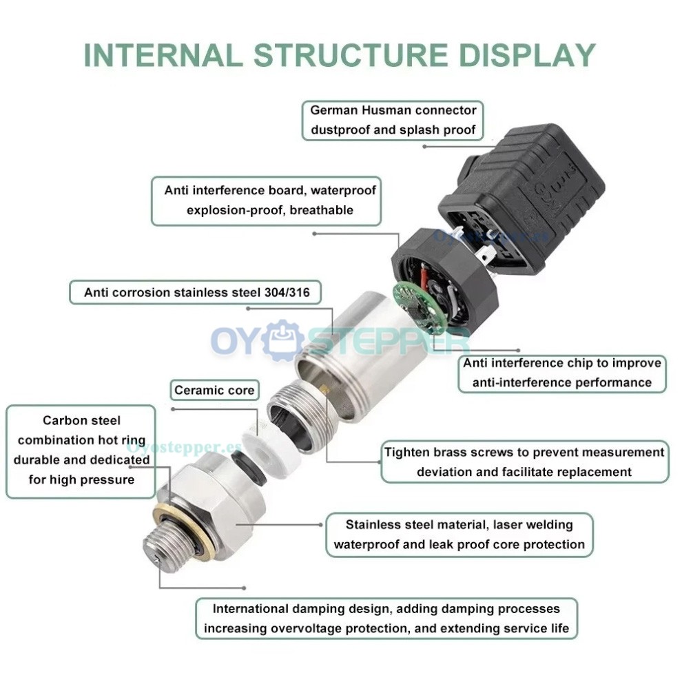 Sensor de Presi&oacute;n Hidr&aacute;ulica Industrial PT-719 IP65, Transductor 0-10V 4-20mA para Transmisi&oacute;n de Se&ntilde;al