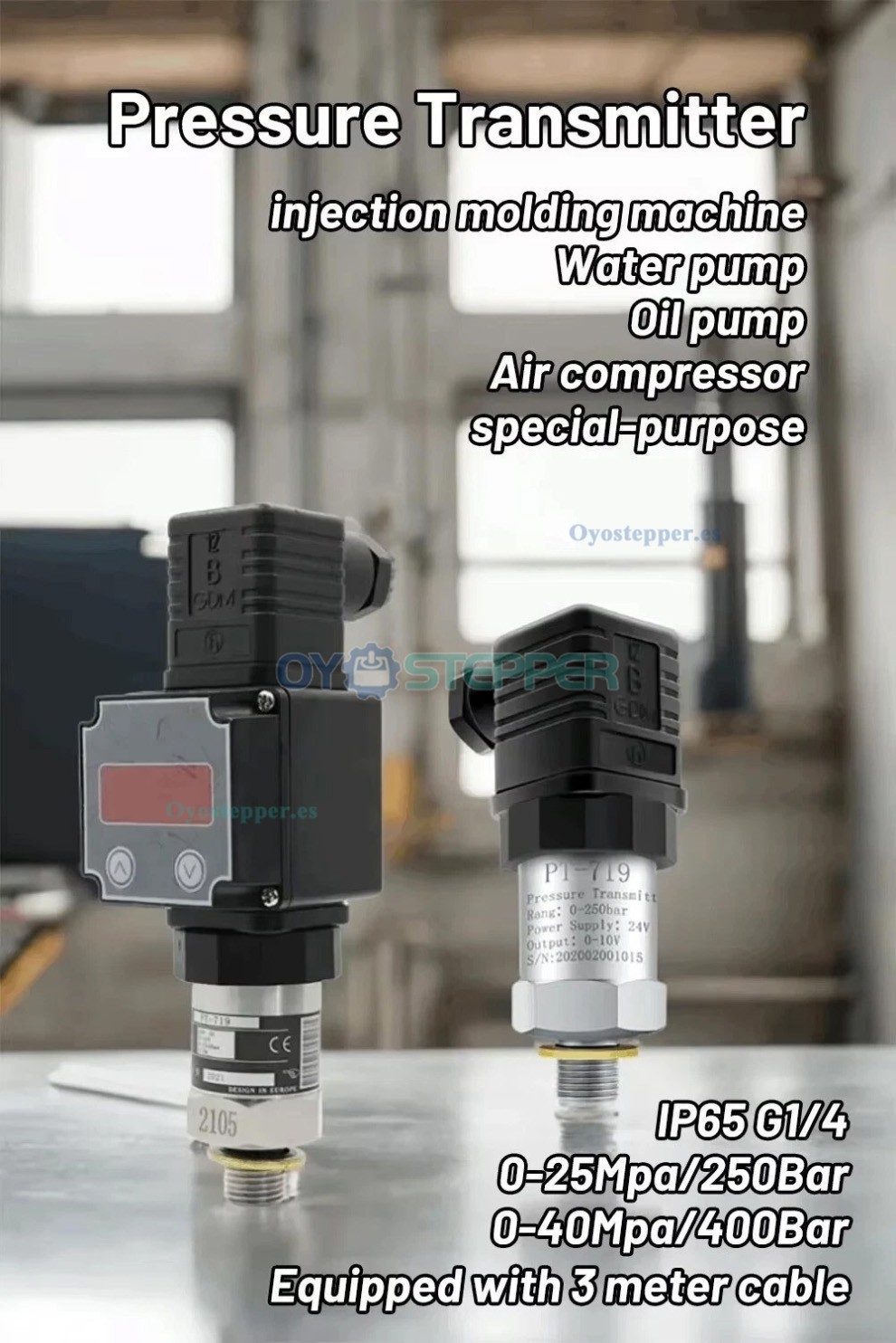 Sensor de Presi&oacute;n Hidr&aacute;ulica Industrial PT-719 IP65, Transductor 0-10V 4-20mA para Transmisi&oacute;n de Se&ntilde;al