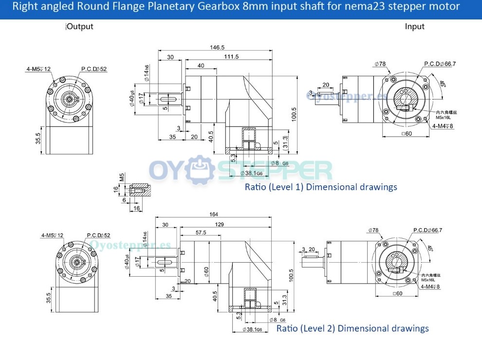PVE090 Reductor Planetario &Aacute;ngulo Recto 90&deg;para Motor NEMA34 86mm / Servomotor 80mm