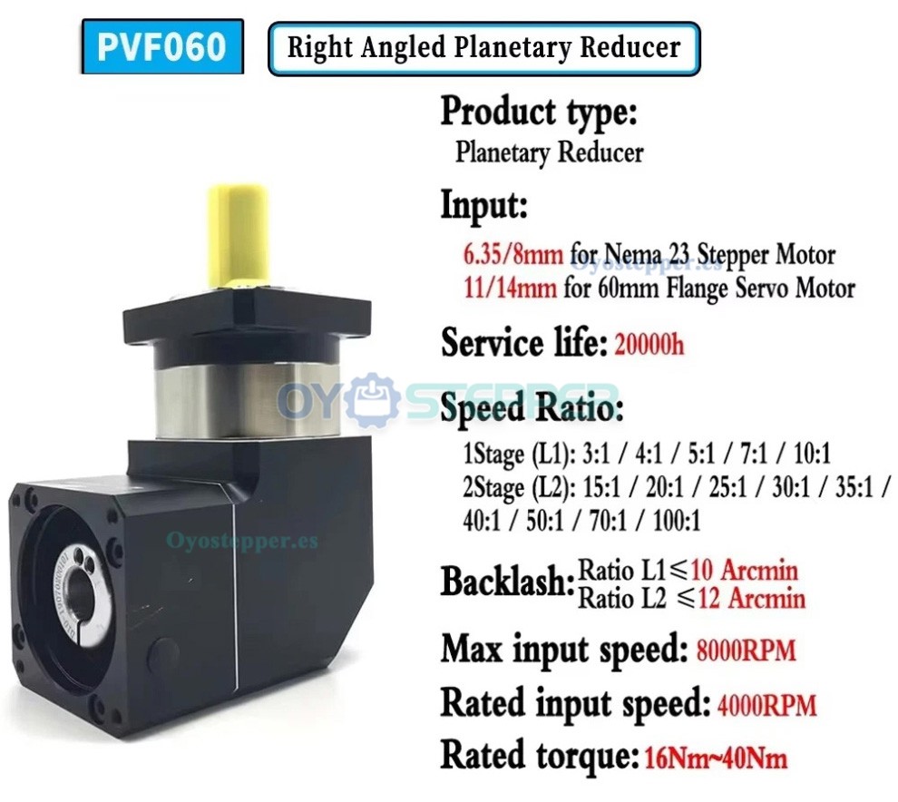 PVF090 Reductor Planetario Ángulo Recto 90°para Motor Paso a Paso Nema34 / Servomotor 90mm PVF090 Reductor Planetario Ángulo Recto 90°para Motor Paso a Paso Nema34 / Servomotor 90mm