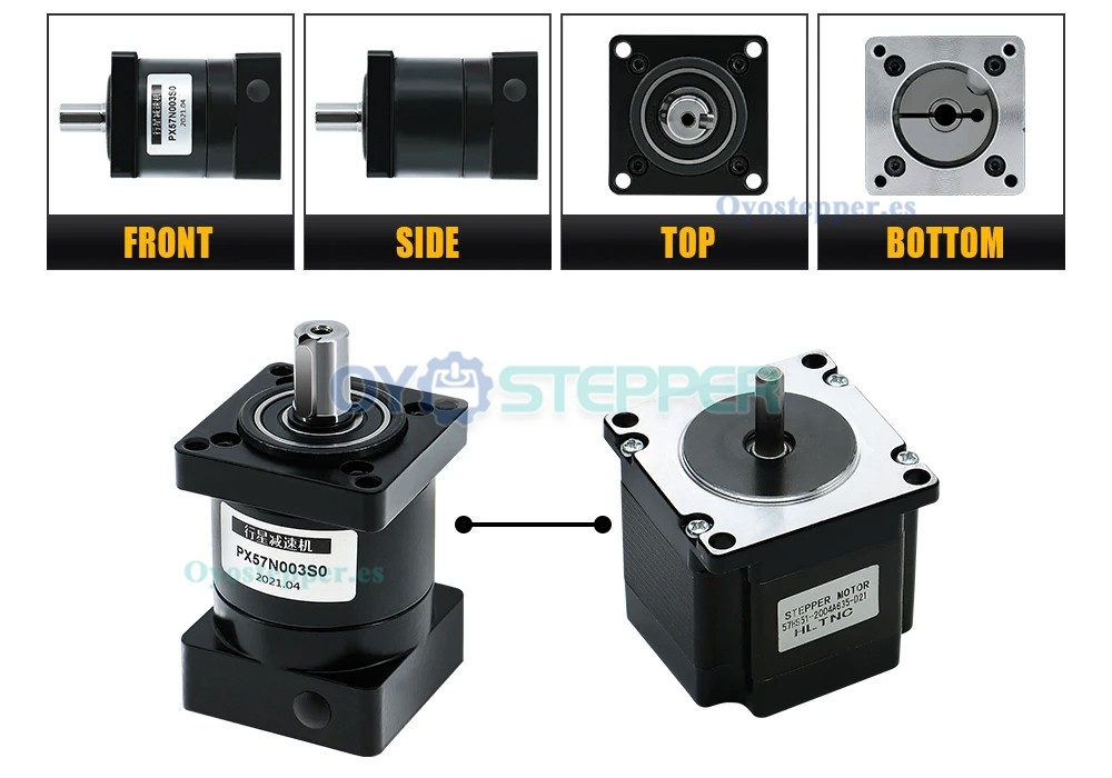 Reductor de Velocidad Planetario PX57 para Motor Paso a Paso Nema 23 Eje de Entrada de 8 mm