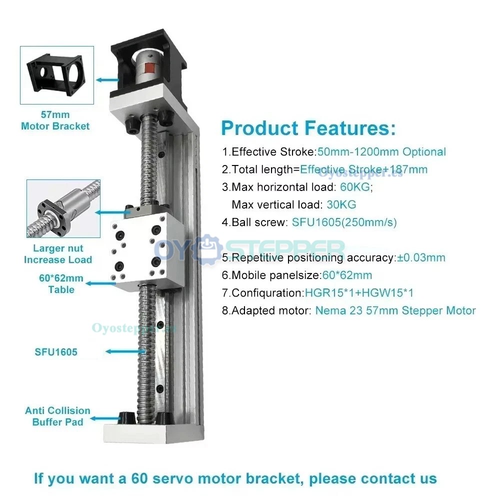 Kit de Etapa Lineal Motorizada con Gu&iacute;a de Carril y Husillo a Bolas para Mesa CNC con Motor Paso a Paso Nema 23 de Lazo Cerrado y Controlador