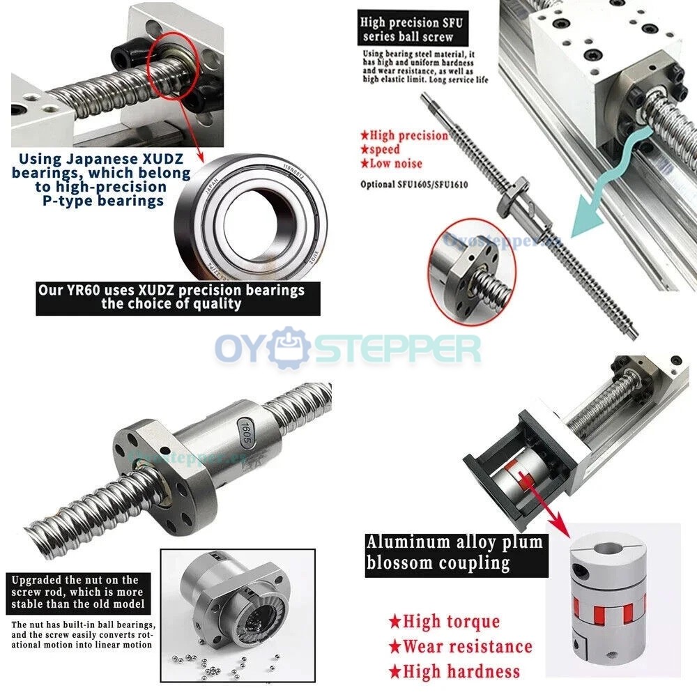 Kit de Etapa Lineal Motorizada con Gu&iacute;a de Carril y Husillo a Bolas para Mesa CNC con Motor Paso a Paso Nema 23 de Lazo Cerrado y Controlador