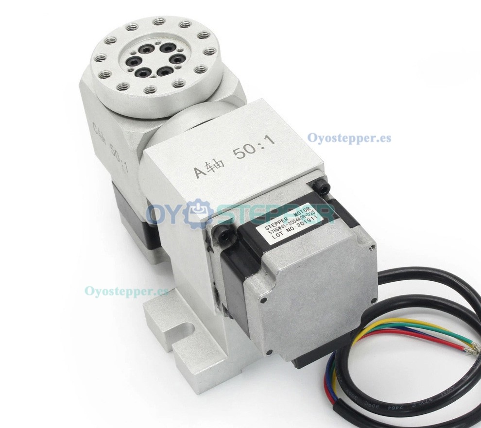 Cabezal divisor CNC de 5&ordm; eje A+C con reductor arm&oacute;nico 50:1 y motor paso a paso NEMA 23