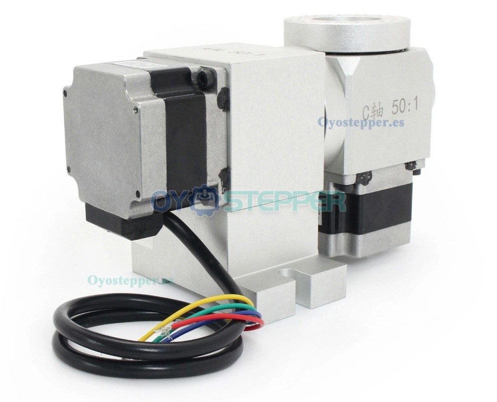 Cabezal divisor CNC de 5&ordm; eje A+C con reductor arm&oacute;nico 50:1 y motor paso a paso NEMA 23