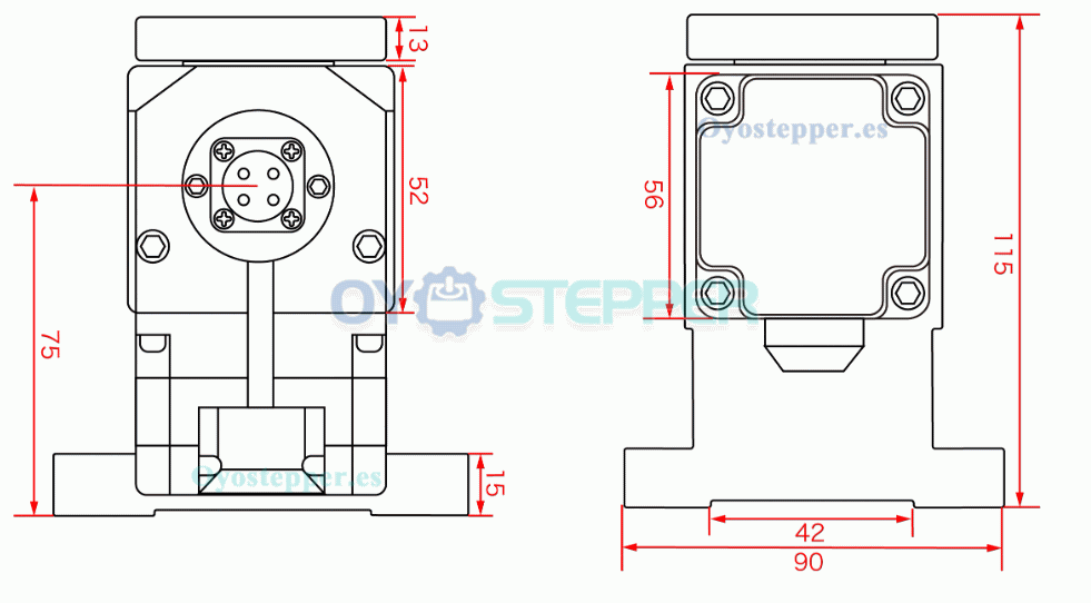 Cabezal divisor CNC de 5&ordm; eje A+C con reductor arm&oacute;nico 50:1 y motor paso a paso NEMA 23