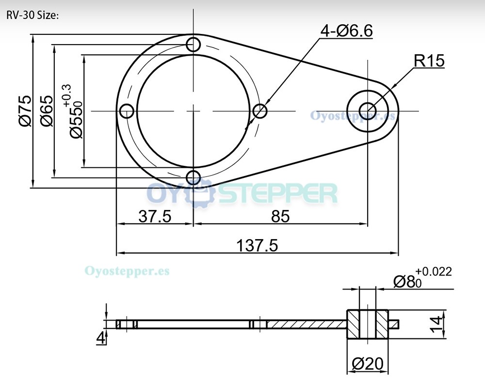 Soporte de montaje para brazo de reacci&oacute;n de reductor sinf&iacute;n NMRV030/NMRV040/NMRV050
