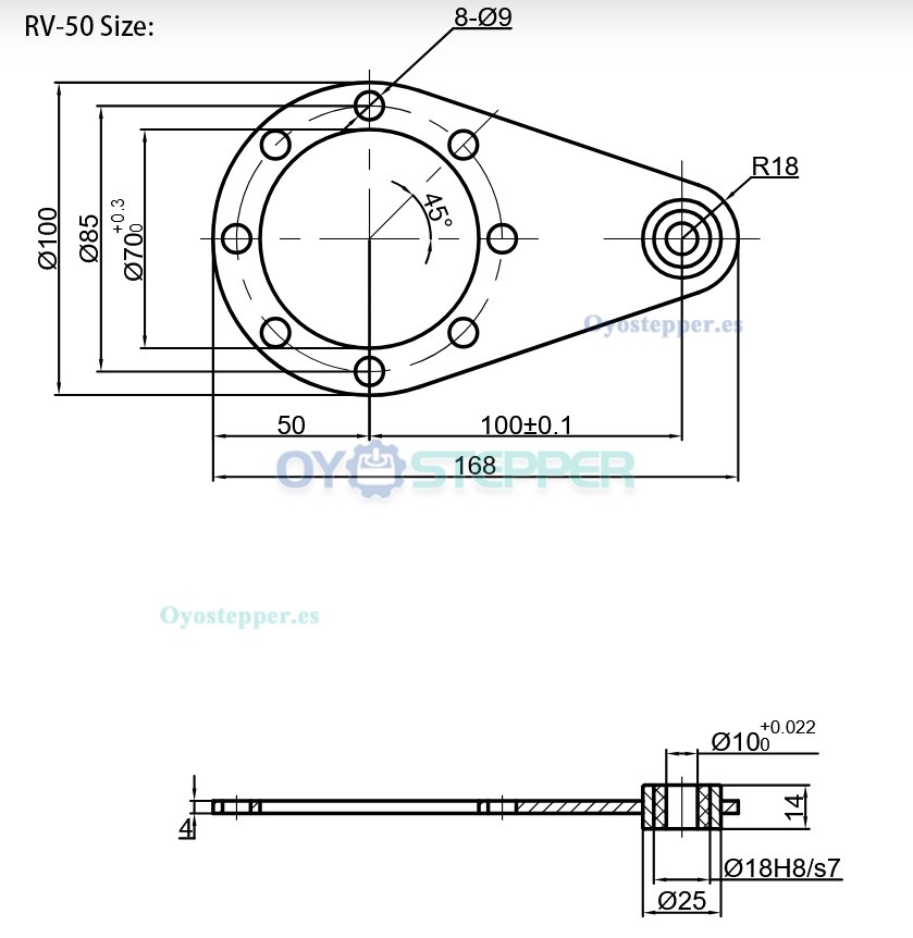 Soporte de montaje para brazo de reacci&oacute;n de reductor sinf&iacute;n NMRV030/NMRV040/NMRV050