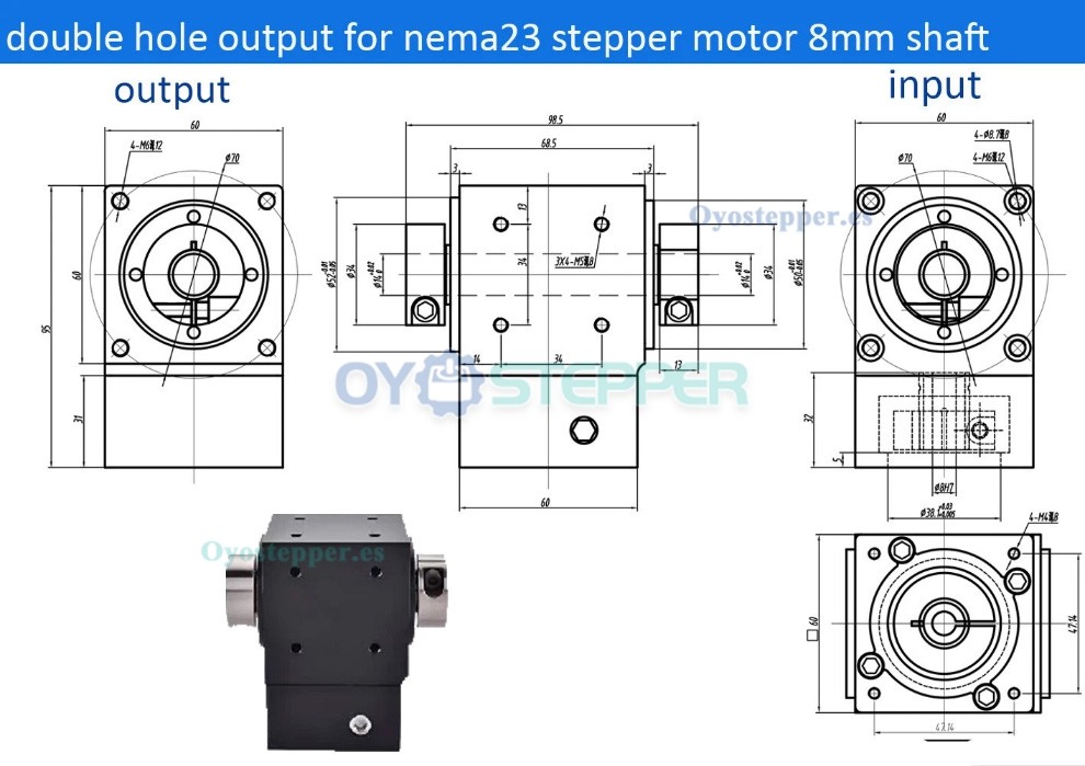 NEMA17 Reductor de Ángulo Recto con Engranaje Cónico 2:1/3:1/5:1, Entrada 5mm/8mm, 90° NEMA17 Reductor de Ángulo Recto con Engranaje Cónico 2:1/3:1/5:1, Entrada 5mm/8mm, 90°