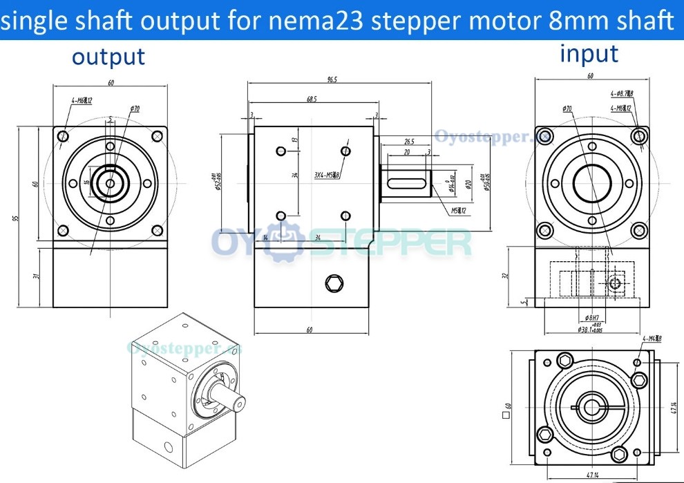 NEMA17 Reductor de Ángulo Recto con Engranaje Cónico 2:1/3:1/5:1, Entrada 5mm/8mm, 90° NEMA17 Reductor de Ángulo Recto con Engranaje Cónico 2:1/3:1/5:1, Entrada 5mm/8mm, 90°