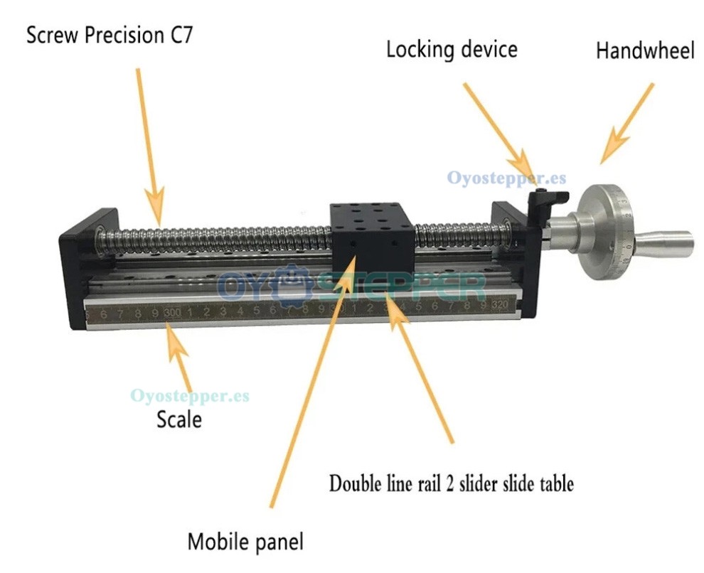 Mesa Deslizante Manual SXG5080 con Doble Gu&iacute;a y Husillo a Bolas para M&oacute;dulo de Movimiento Lineal CNC con Volante