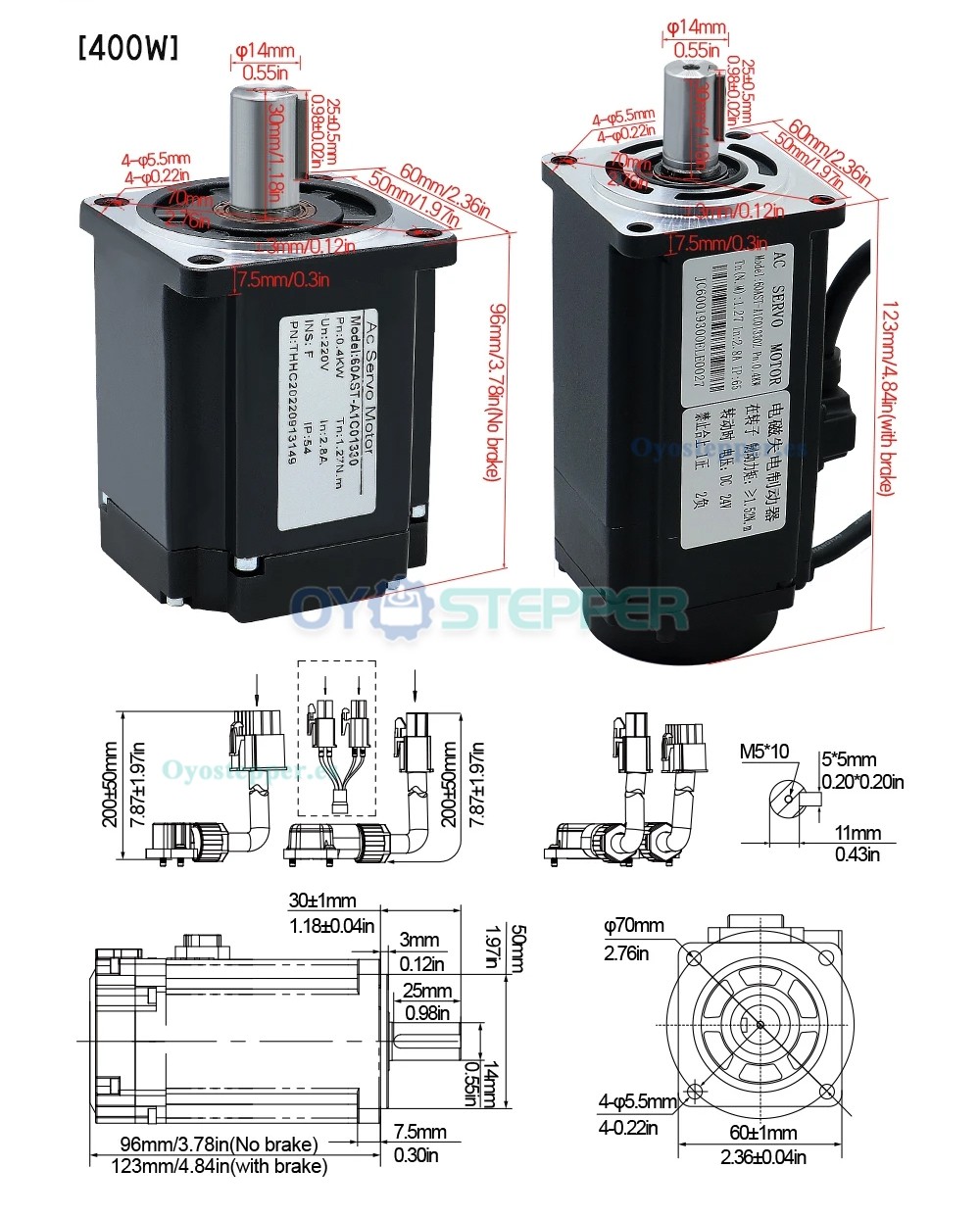 Kit de Motor Servo AC con Controlador 400 W / 600 W / 750 W / 1000 W 110 V / 220 V 1.27 a 3.8 N·m para CNC