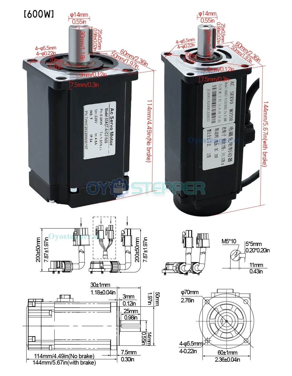 Kit de Motor Servo AC con Controlador 400 W / 600 W / 750 W / 1000 W 110 V / 220 V 1.27 a 3.8 N·m para CNC