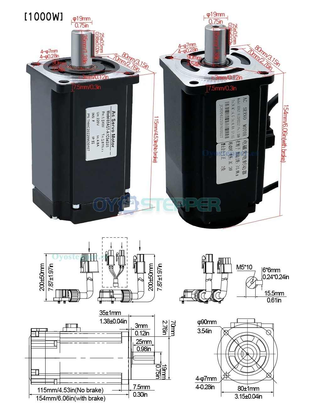 Kit de Motor Servo AC con Controlador 400 W / 600 W / 750 W / 1000 W 110 V / 220 V 1.27 a 3.8 N·m para CNC