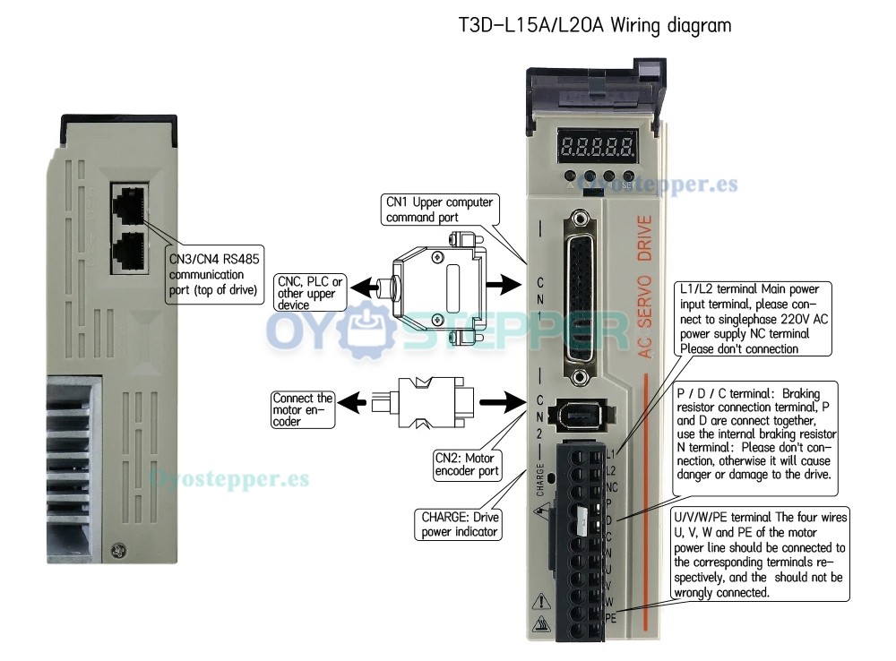 Kit de Motor Servo AC con Controlador 400 W / 600 W / 750 W / 1000 W 110 V / 220 V 1.27 a 3.8 N·m para CNC