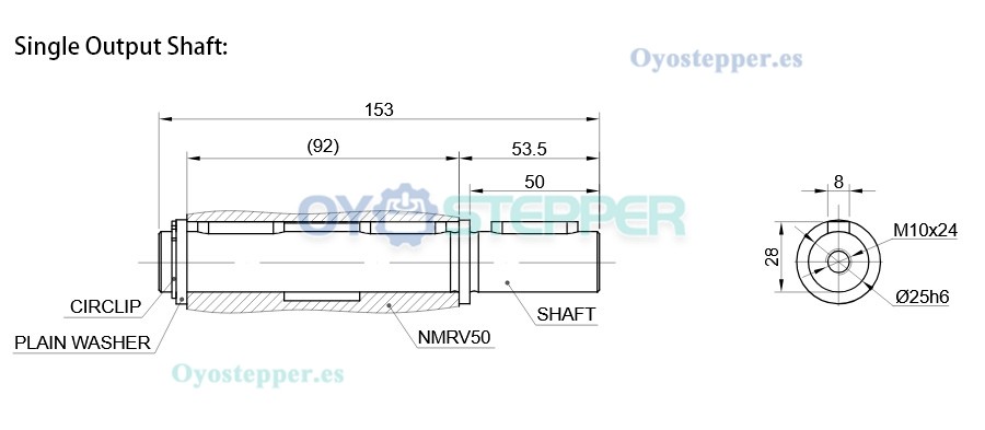 Eje de salida simple o doble de &Oslash;25mm para reductor sinf&iacute;n NMRV50