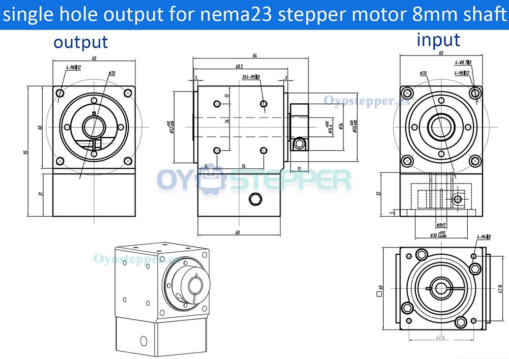 NEMA17 Reductor de Ángulo Recto con Engranaje Cónico 2:1/3:1/5:1, Entrada 5mm/8mm, 90° NEMA17 Reductor de Ángulo Recto con Engranaje Cónico 2:1/3:1/5:1, Entrada 5mm/8mm, 90°