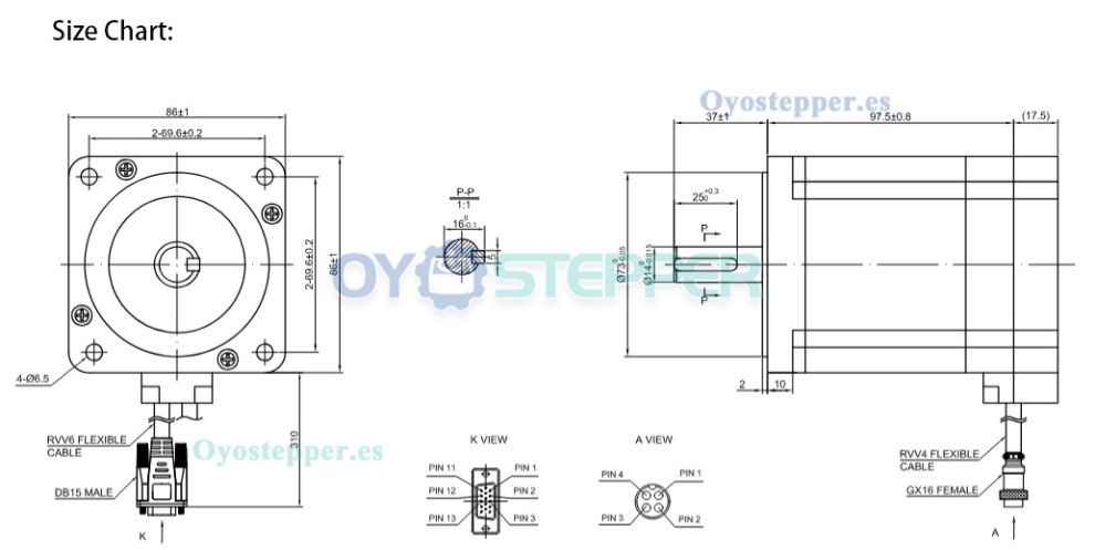 Motor paso a paso de lazo cerrado Nema 34, 5,8 Nm, 1,8 grados, &Phi;14 mm con codificador 1000PPR