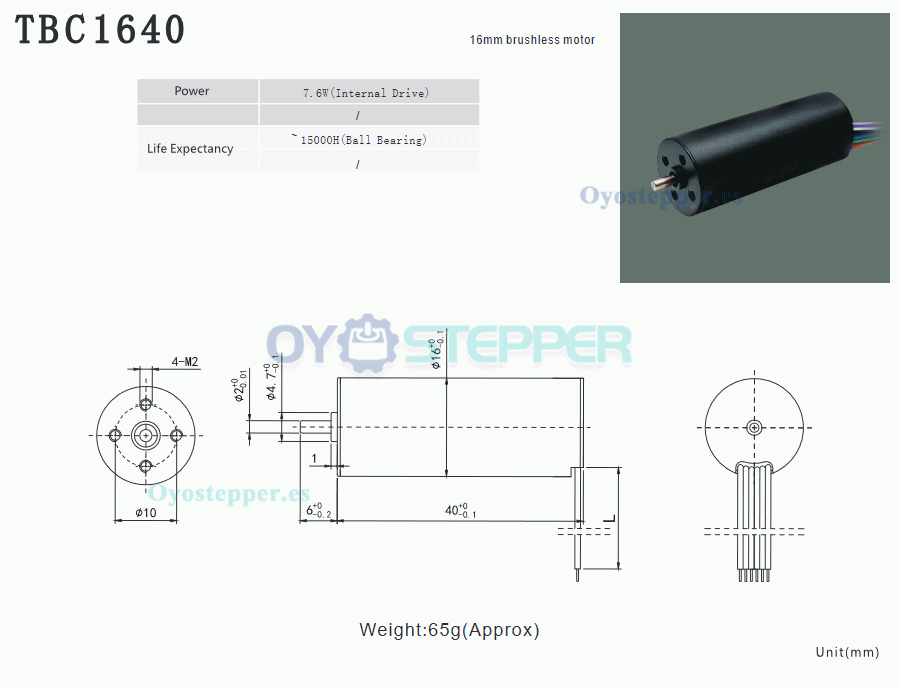 Pack de 2 Motores DC sin Escobillas Motor Eléctrico sin Escobillas 12 V / 24 V 50 g·cm 16×40 mm