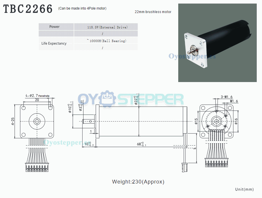 Pack de 2 Motores Eléctrico PMDC Sin Escobillas Sin Núcleo 12V/24V 800g·cm 22×66mm