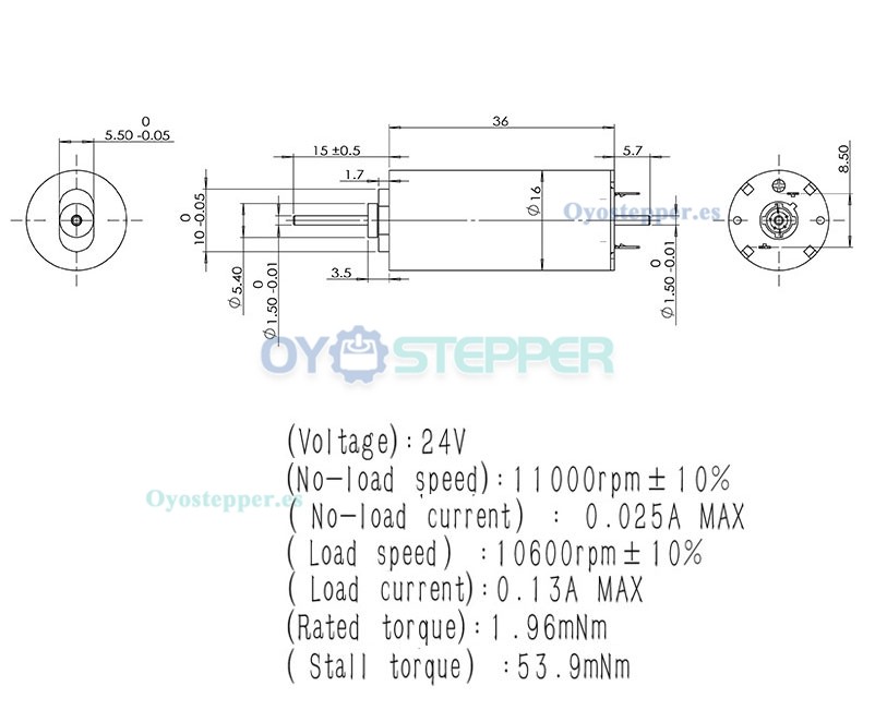 Pack de 2 Motores Eléctrico DC Cepillados Sin Núcleo 24V 1.96mNm 16×36mm