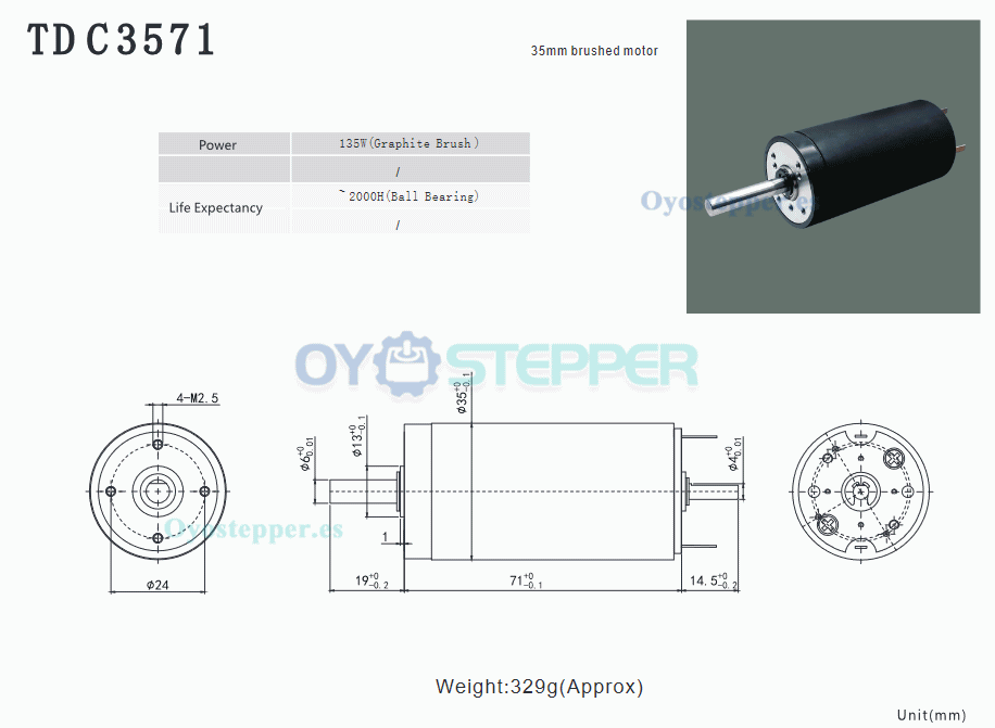 Pack de 2 Motores Eléctrico DC Sin Núcleo Alto Par 12V/24V 60-7000mA 2000g.cm 5000-7500rpm 150W 35×71mm