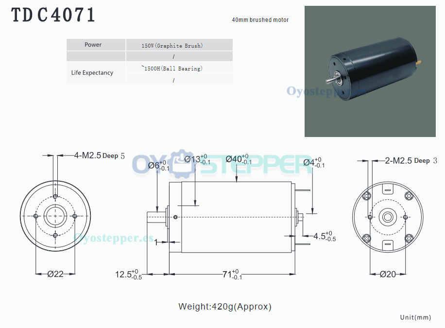 Pack de 2 Motores Eléctrico DC Sin Núcleo Alto Par 24V 30-7000mA 2000g.cm 7000rpm 40×71mm