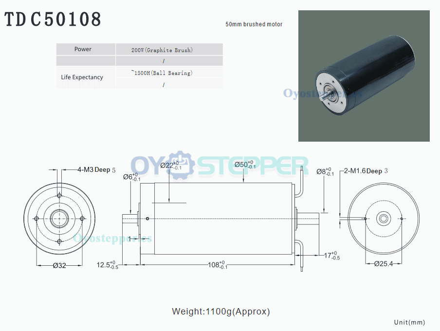 Pack de 2 Motores de CC de doble eje sin núcleo, 24 V, 36 V, 4000 g/cm, 50 mm x 108 mm