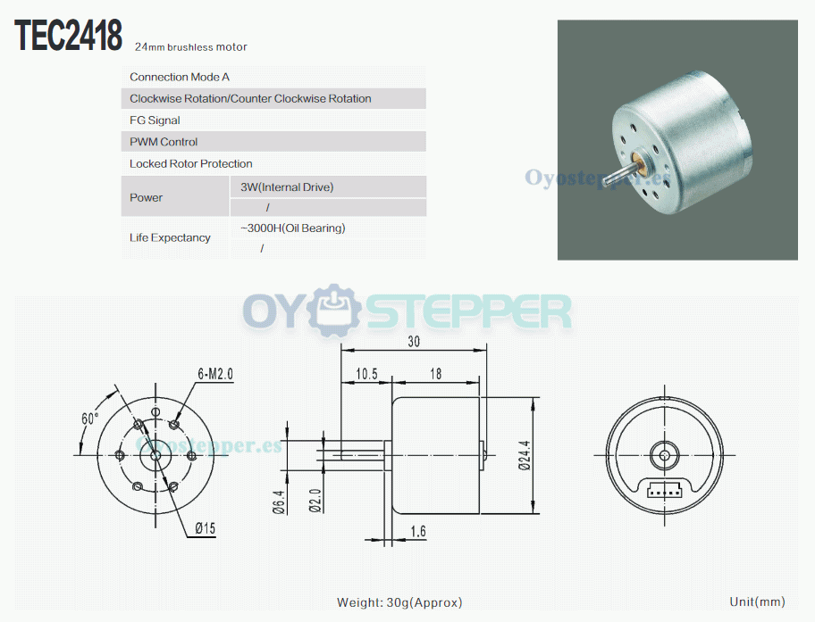 Pack de 2 Motores DC sin Escobillas 12 V / 24 V 20 g·cm 6000/8700 RPM Eje 2 mm 24×18 mm