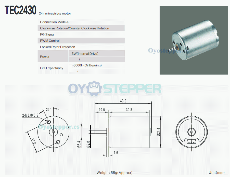Pack de 2 Motores BLDC Motor Eléctrico sin Escobillas 12 V / 24 V 50 g·cm 5000–8000 RPM 22×30 mm