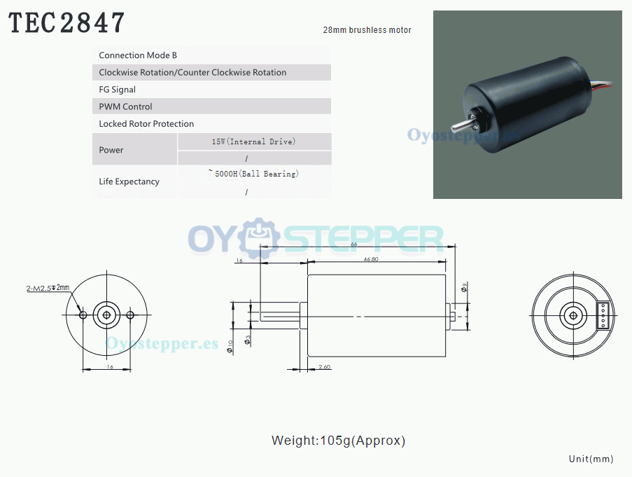 Pack de 2 Motores BLDC Motor Eléctrico sin Escobillas 12 V / 24 V 150 g·cm 28×47 mm Eje 3 mm