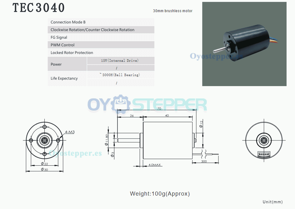 Pack de 2 Motores BLDC sin escobillas 12 V / 24 V 250 g·cm 5000 RPM 30×40 mm