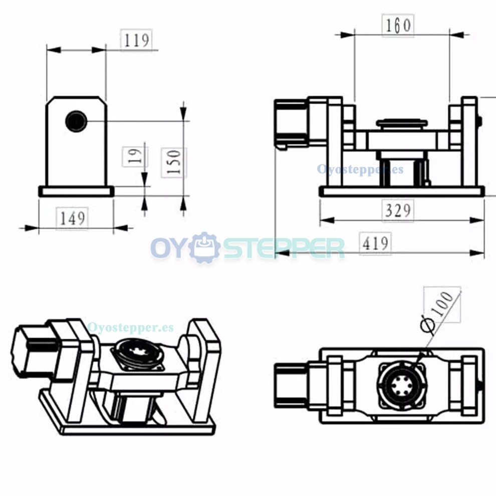 5&ordm; eje rotativo CNC A+C con reductor arm&oacute;nico 10:1 plato de 100mm y motor paso a paso NEMA 34