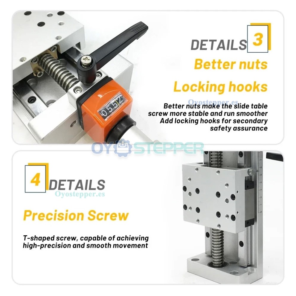 Mesa Deslizante Manual CNC con Autobloqueo, Pantalla Digital, Módulo Lineal para Posición Z y Husillo Trapezoidal Mesa Deslizante Manual CNC con Autobloqueo, Pantalla Digital, Módulo Lineal para Posición Z y Husillo Trapezoidal