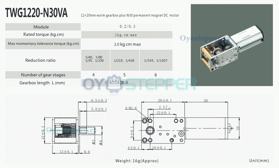 Pack de 2 Mini Motores Eléctrico DC 6V/12V con Reductor Sin Fin 1kg·cm 12×20mm Salida a 90°