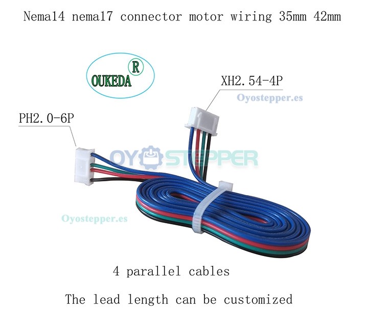 Cable de Extensión con Terminal XH2.54 para Motor Paso a Paso NEMA 17 Conexión PH2.0 a XH2.54 de OUKEDA