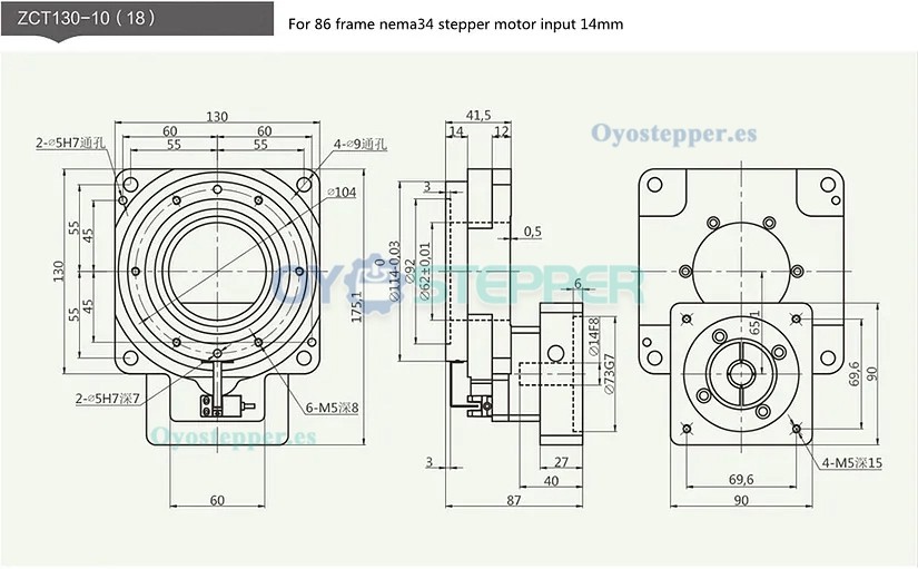Reductor para Plataforma Giratoria Hueca con Relación 10:1 / 18:1 Para Motor Paso a Paso NEMA 34 de 86 mm