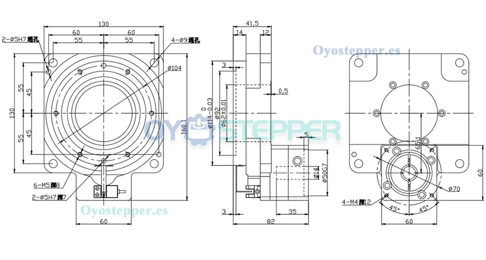 Caja Reductora para Plataforma Giratoria Hueca Relación 10:1 / 18:1 Para Motor Servo AC de 400 W y 60 mm