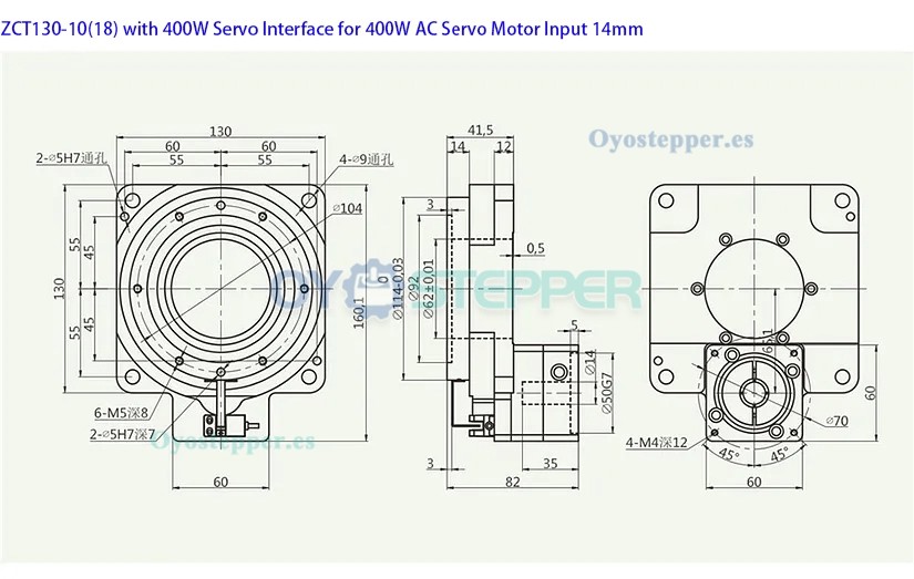 Caja Reductora para Plataforma Giratoria Hueca Relación 10:1 / 18:1 Para Motor Servo AC de 400 W y 60 mm