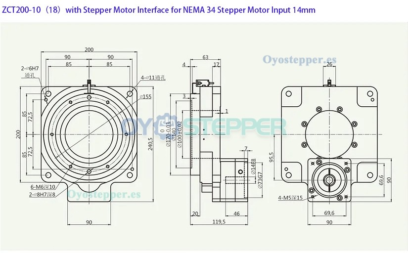 Plataforma Giratoria Hueca con Reductor Relación 10:1 / 18:1 Para Motor Servo AC de 750 W y 80 mm