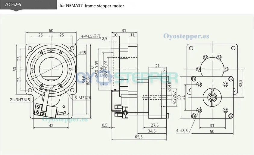 Caja Reductora para Plataforma Giratoria Hueca tipo Turntable Para Motor Servo AC de 50 W / 100 W, Tamaño 40