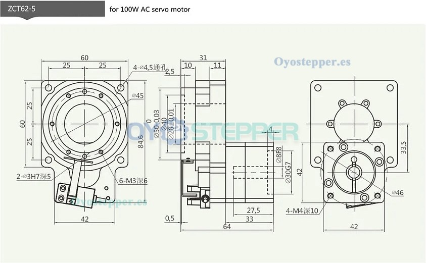 Caja Reductora para Plataforma Giratoria Hueca tipo Turntable Para Motor Servo AC de 50 W / 100 W, Tamaño 40