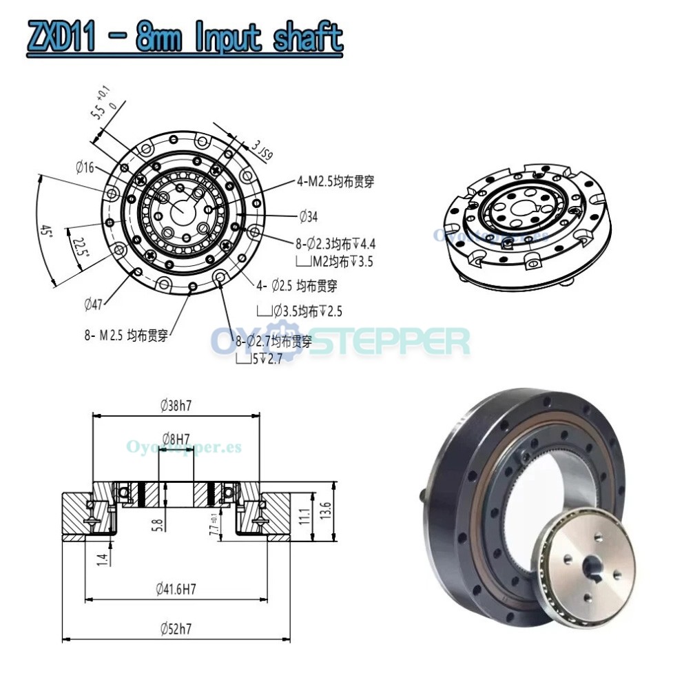 Minirreductor Armónico Serie ZXD/ZXZ Relación 30:1-100:1 20 seg-arc ZXD/ZXZ Serie reductor de velocidad con caja de engranajes armónicos de 30:1 a 100:1, 20 segundos de arco