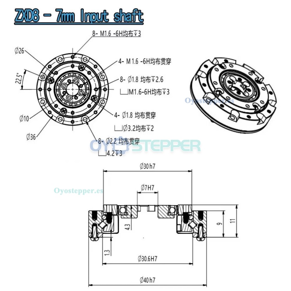 Minirreductor Armónico Serie ZXD/ZXZ Relación 30:1-100:1 20 seg-arc ZXD/ZXZ Serie reductor de velocidad con caja de engranajes armónicos de 30:1 a 100:1, 20 segundos de arco