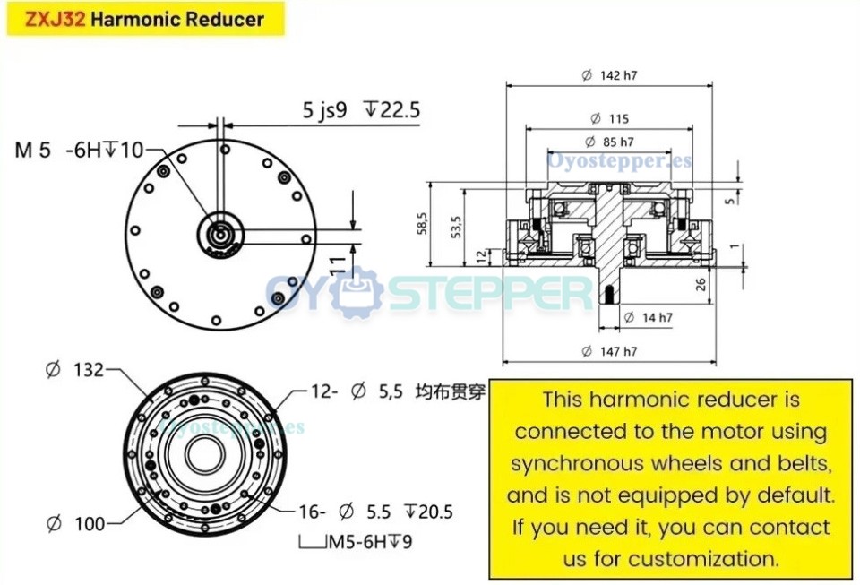 Reductor Arm&oacute;nico Serie ZXJ Tipo Eje de Entrada Relaci&oacute;n 30:1-100:1 Precisi&oacute;n 30 seg-arc