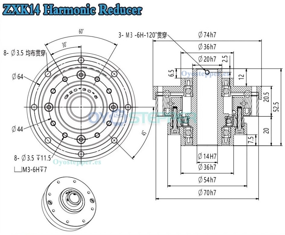 Reductor Arm&oacute;nico Serie ZXK Tipo Hueco Relaci&oacute;n 30:1-160:1 30 seg-arc
