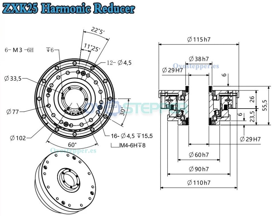 Reductor Arm&oacute;nico Serie ZXK Tipo Hueco Relaci&oacute;n 30:1-160:1 30 seg-arc
