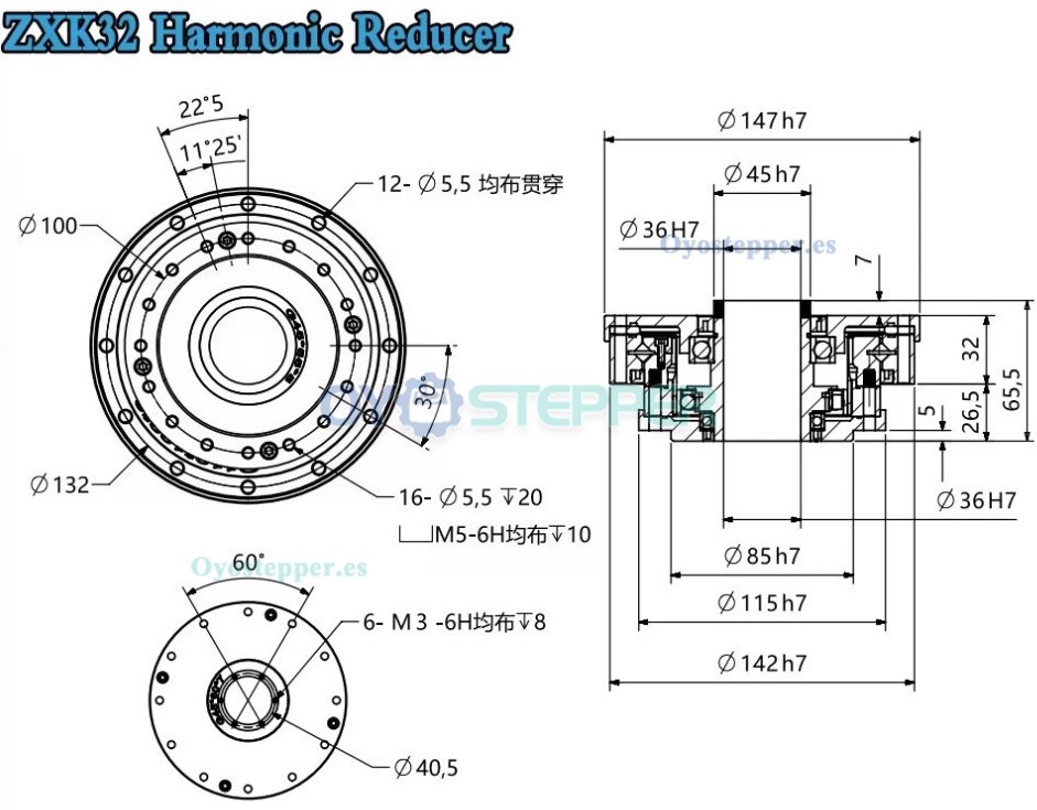 Reductor Arm&oacute;nico Serie ZXK Tipo Hueco Relaci&oacute;n 30:1-160:1 30 seg-arc