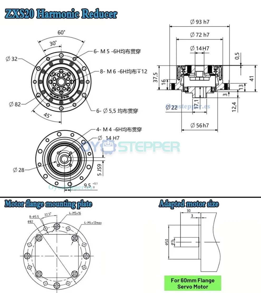 Caja de Cambios Arm&oacute;nica Serie ZXS Tipo Copa Relaci&oacute;n 30:1-160:1 para Motor Paso a Paso/Servo